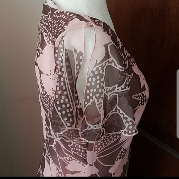 FLP pink and brown floral flutter sleeve dress - Picture 3 of 4